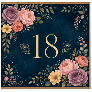 18th Birthday Card, Floral Gold Number 18 Card
