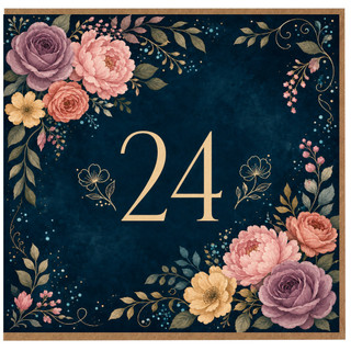 24th Birthday Card, Floral Gold Number 24 Card