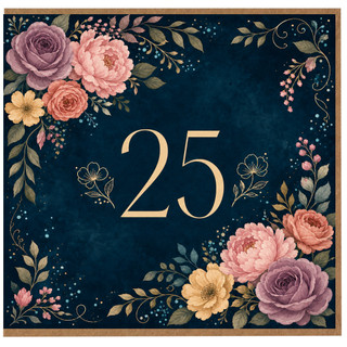 25th Birthday Card, Floral Number 25 Card