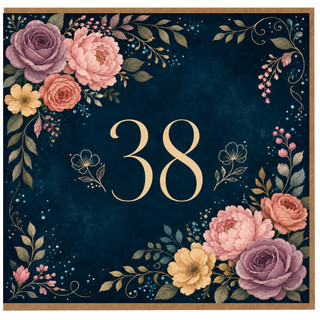 38th Birthday Card, Floral Number 38 Card