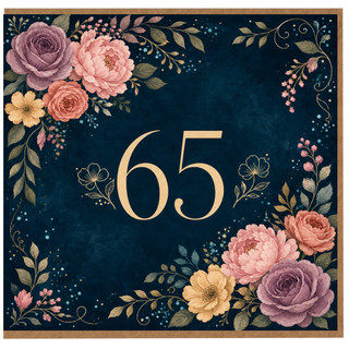 65th Birthday Card, Floral Number 65 Card