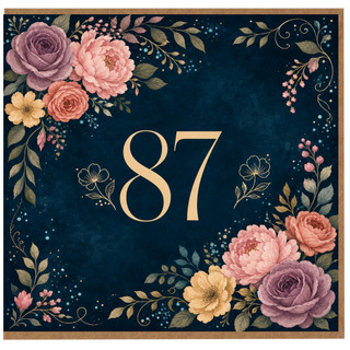 87th Birthday Card, Floral Gold Number Design