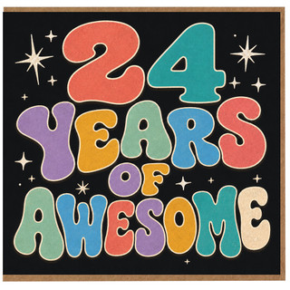 24th Birthday Card, 24 Years of Awesome Retro Colourful Star Design
