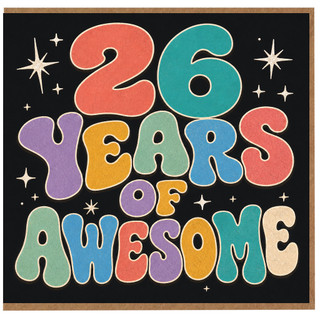 26th Birthday Card, 26 Years of Awesome Retro Colourful Card