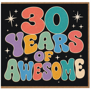 30th Birthday Card, 30 Years of Awesome Retro Colourful Typography
