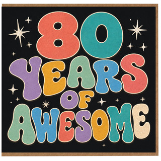 80th Birthday Card, 80 Years of Awesome Retro Typographic Card
