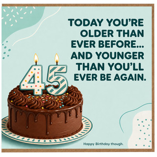 45th Birthday Card, Funny Cake and Candle Design