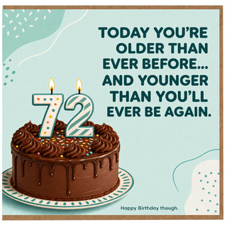 72nd Birthday Card, Funny Birthday Card with Chocolate Cake and Candles