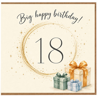 18th Birthday Card, Big Happy Birthday Gold Starburst Gift Boxes