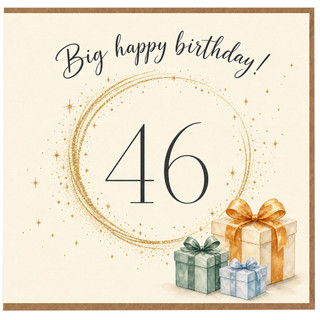 46th Birthday Card, Big Happy Birthday Card for Her or Him, Elegant Gold Birthday Greeting Card