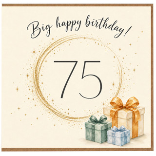 75th Birthday Card, Big Happy Birthday with Gifts