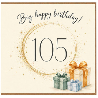 105th Birthday Card, Big Happy Birthday, Elegant Gold Starburst Gift Design