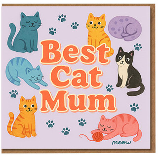 Best Cat Mum Greeting Card - Cute Cats and Paw Prints - Mother's Day or Birthday Card for Cat Lover Mum, From the Blank Inside