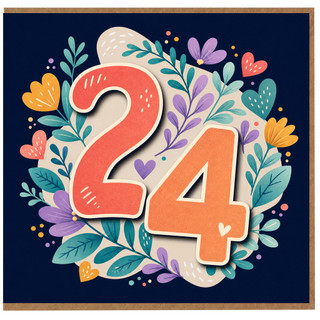 24th Birthday Card, Floral Number 24 Card