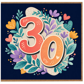 30th Birthday Card, Floral Number 30 Card