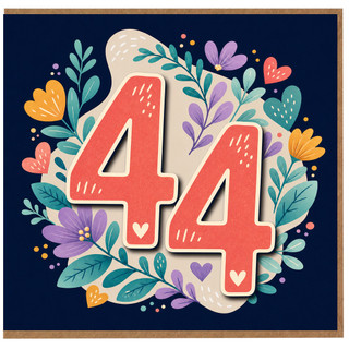 44th Birthday Card, Floral Number 44 Card