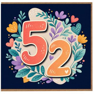 52nd Birthday Card, Floral Number 52 Birthday Card