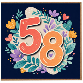 58th Birthday Card, Floral Number 58 Card