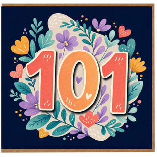 101st Birthday Card, Floral Number 101 Card