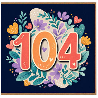 104th Birthday Card, Colourful Floral Number Card