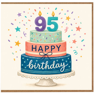 95th Birthday Card, Happy Birthday Cake Design