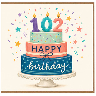 102nd Birthday Card, Happy Birthday Cake Greeting Card