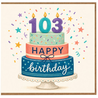 103rd Birthday Card, Happy Birthday Cake Design Card