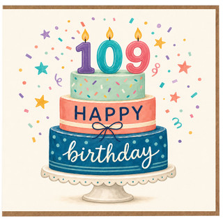 109th Birthday Card, Happy Birthday Cake Design