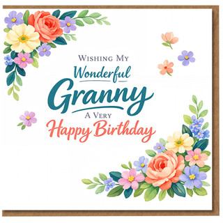 Granny Birthday Card - Wishing My Wonderful Granny a Very Happy Birthday - Floral Watercolour Grandmother Card - Sweet for