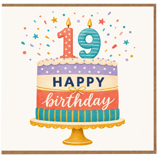19th Birthday Card, Happy Birthday Cake Design