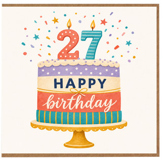 27th Birthday Card, Happy Birthday Cake Design Card