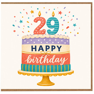 29th Birthday Card, Happy Birthday Cake Design Card