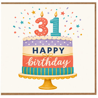 31st Birthday Card, Birthday Cake and Confetti Design