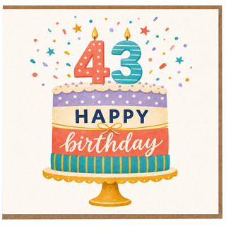 43rd Birthday Card, Happy Birthday Cake Design