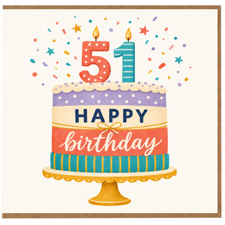 51st Birthday Card, Colourful Birthday Cake with Confetti Design
