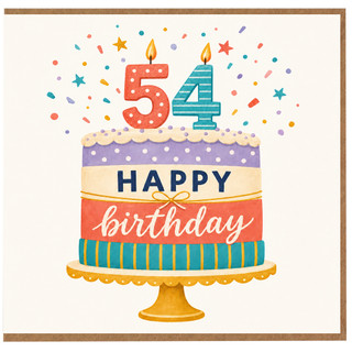 54th Birthday Card, Colourful Cake and Confetti Birthday Card