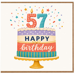 57th Birthday Card, Happy Birthday Cake Design Card