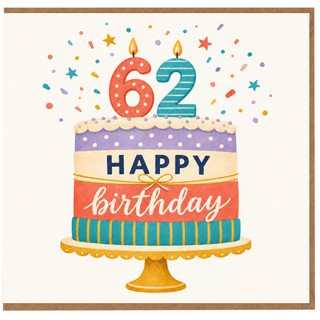 62nd Birthday Card, Happy Birthday Cake Design Card