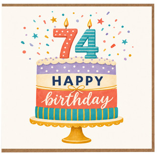 74th Birthday Card, Happy Birthday Cake Design