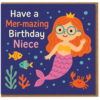 Niece Birthday Card - Mer-mazing Mermaid Design, Cute Under the Sea Theme with Fish and Crab, Fun Pun for Niece