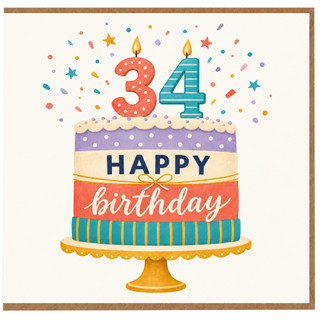 34th Birthday Card, Happy Birthday Cake Candle Design