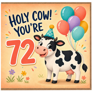 72nd Birthday Card, Holy Cow You’re 72 Funny Cow Birthday Card