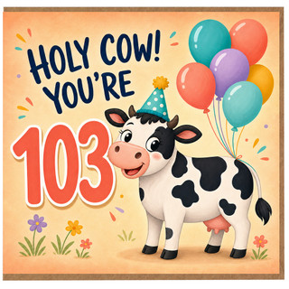 103rd Birthday Card, Holy Cow You're 103 Card
