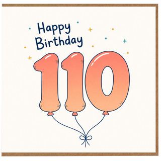 110th Birthday Card, Happy Birthday Balloon Number Card
