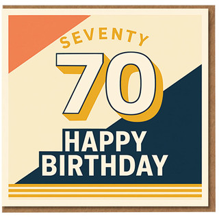70th Birthday Card - Seventy 70 Happy Birthday - Bold Retro Typography - Square Graphic Greeting Card for Him or Her