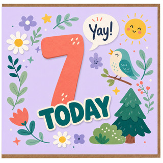 7th Birthday Card, Cute Pastel Yay Today Design