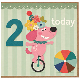2nd Birthday Card, Cute Pink Unicycle Birthday Card