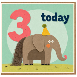 3rd Birthday Card, Cute Elephant Today Birthday Card