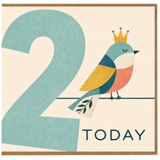 2nd Birthday Card, Colourful Crowned Bird Design, Today