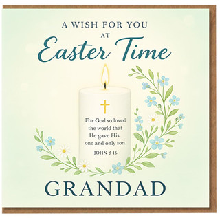 Grandad Easter Card - Christian Candle and Floral Design with Bible Verse - A Wish for You at Easter Time